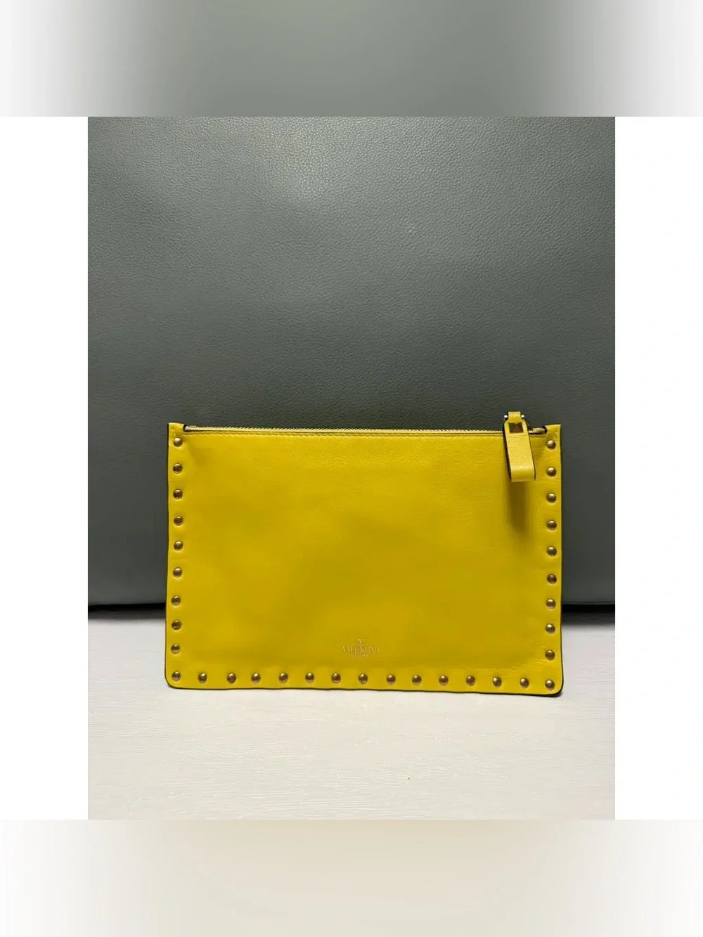 Valentino Garavani Yellow Rockstud Leather Clutch